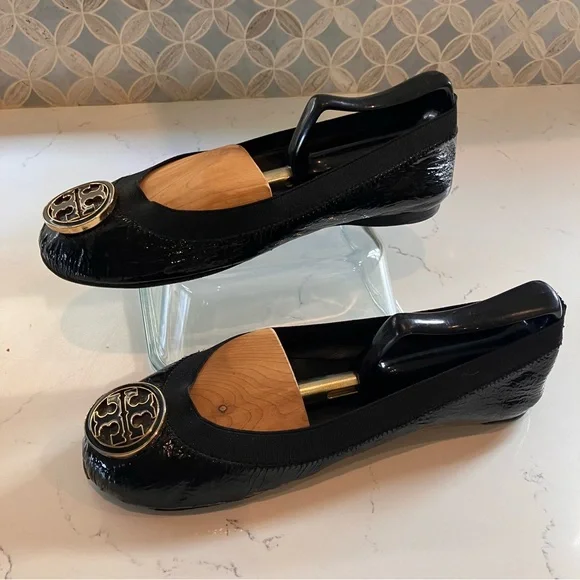 Tory Burch Womens Size 7.5 Black Patent Leather Caroline Ballet Flats - Picture 2 of 13